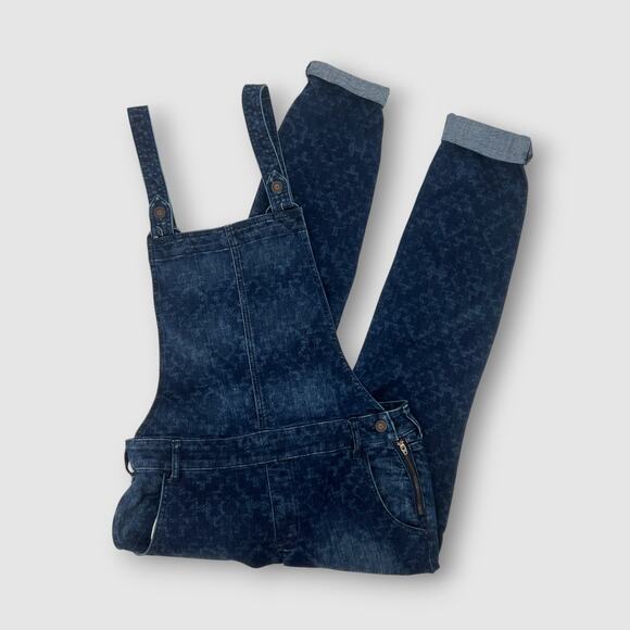 Hollister Medium Wash Patterned Denim Overalls Size Medium - Picture 1 of 8